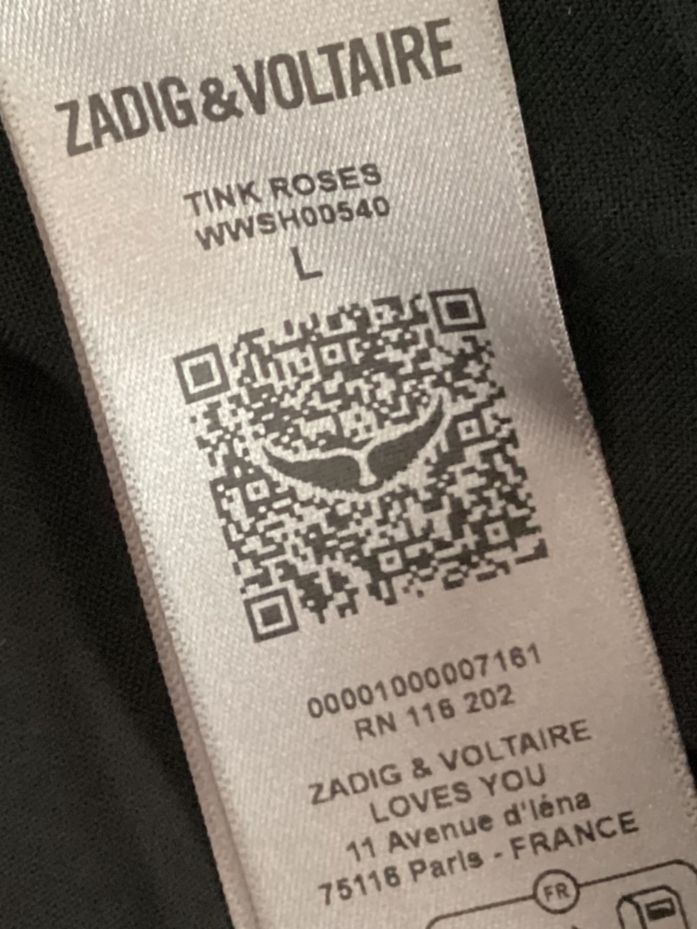 Zadig & Voltaire Tink Solid Black Noir Long Sleeve Blouse NWT $298 size Large - Picture 6 of 11